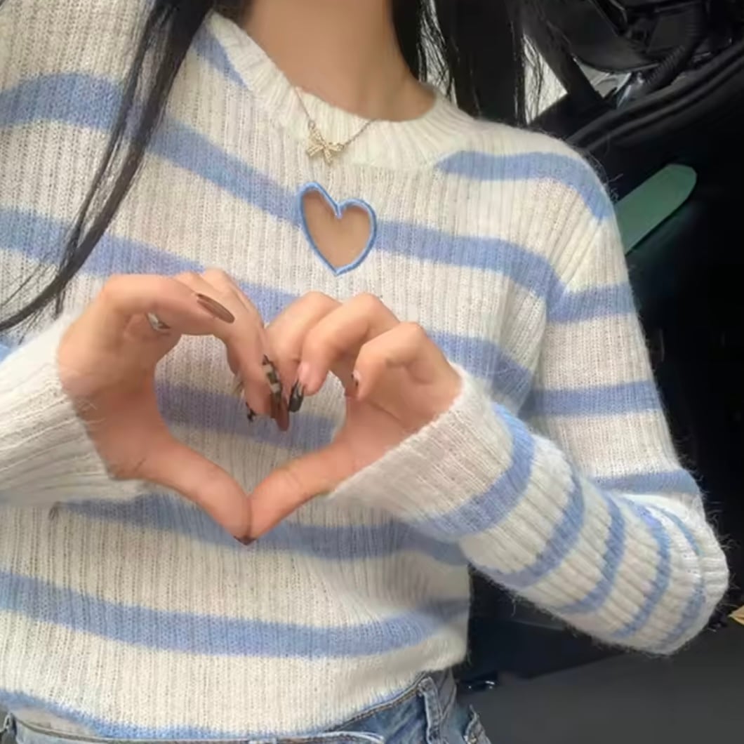 heart cutting border knit