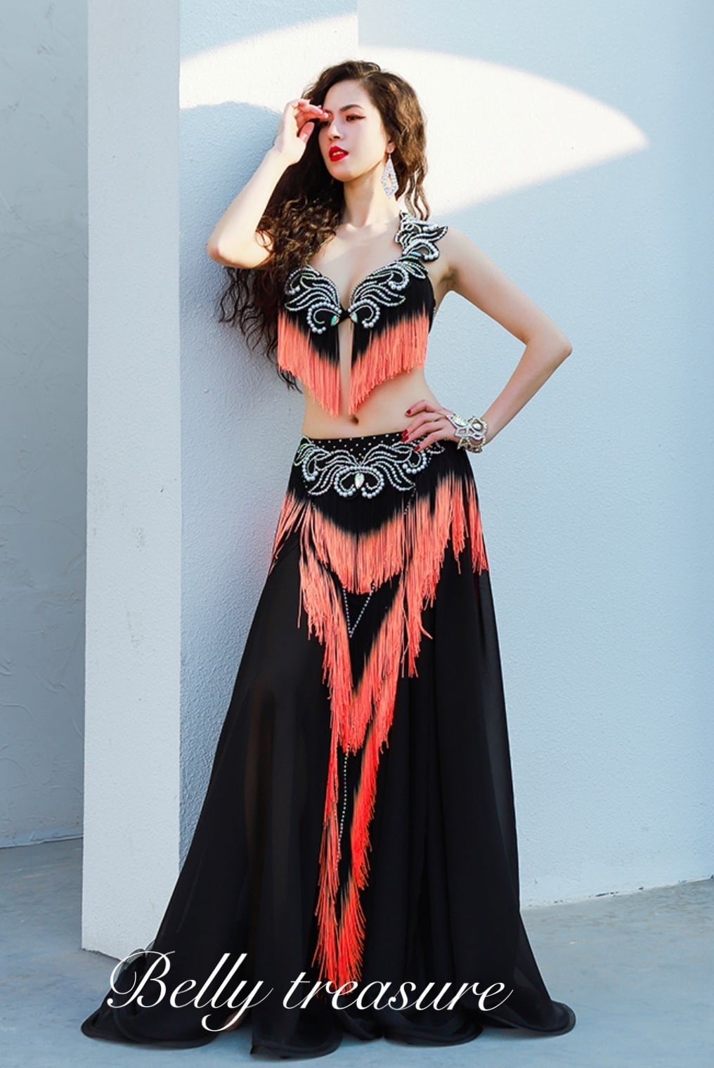 ベリーダンス衣装 ブラ スカート3点セット CCZWYC055-2 202110 ブラ調整込み