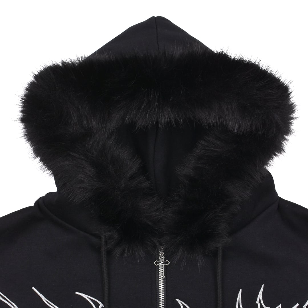 2/25 完売WHITE再入荷！】新作☆メタルクロスフードファーZIPパーカー