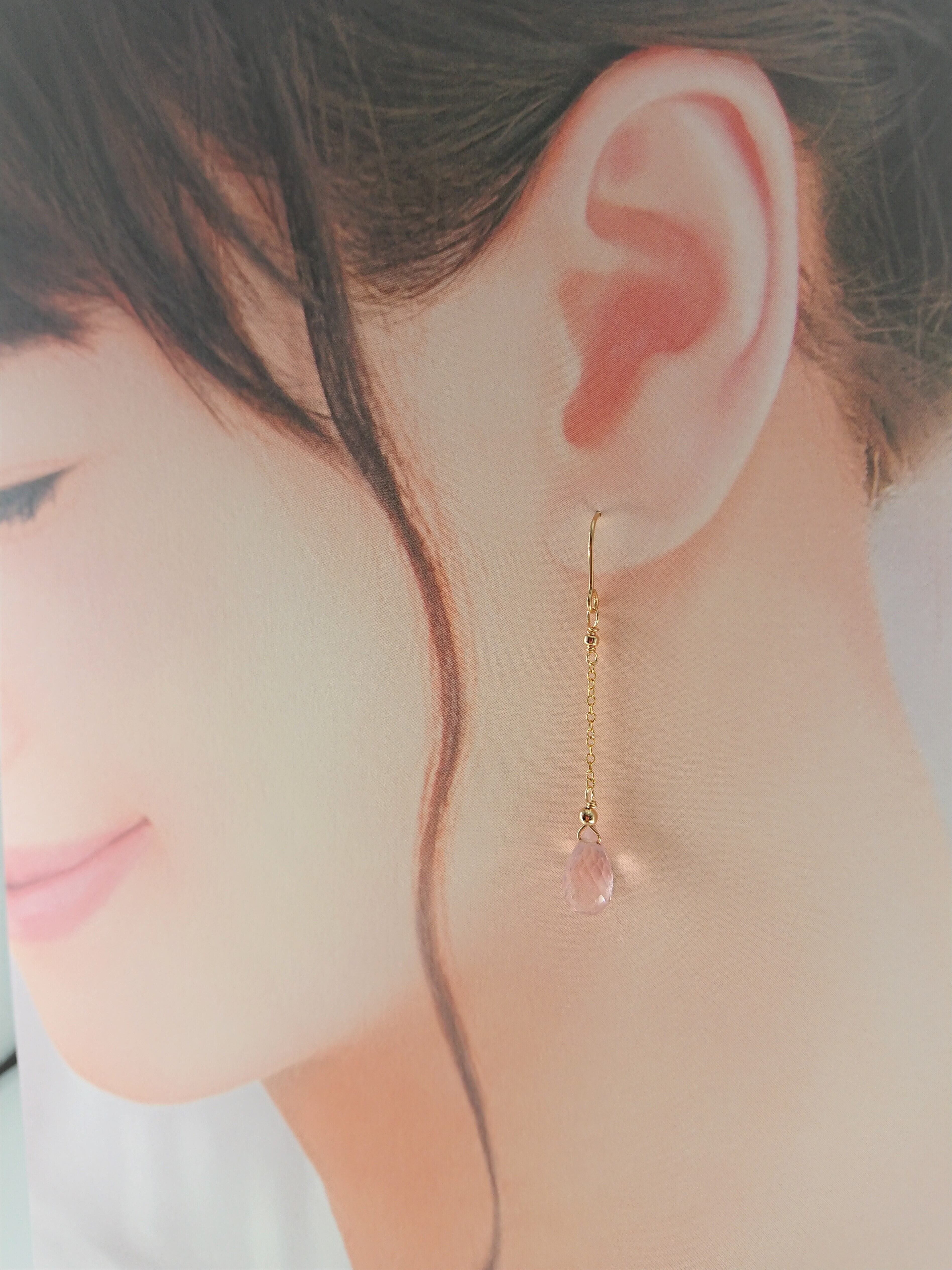 宝石質ローズクォーツ スペシャルカットのピアス＆イヤリング