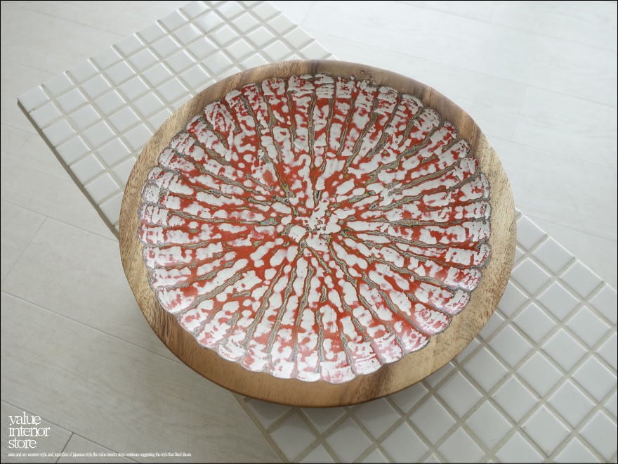 モンキーポッド総無垢材 デコレーショントレイWG 菓子鉢 小物入れ 飾り皿 木製 手作り エスニック ハンドメイド 一点物 直径30cm