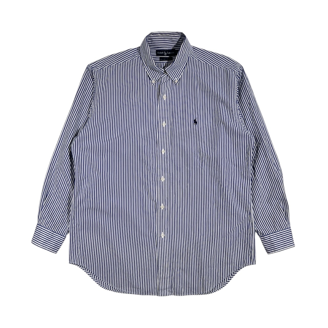90s Ralph Lauren ラルフローレン BLAKE TWO-PLY COTTON ストライプ BD ボタンダウン 長袖シャツ L/ブルー×ホワイト系 メンズ ビンテージ