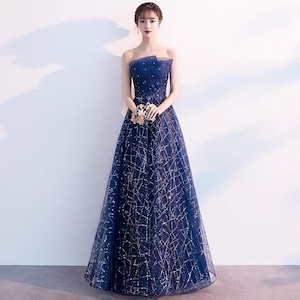 ネイビーブルー ロングドレス She Is シーイズ パーティードレス 通販 ネイビーブルー ロングドレス She Is シーイズ パーティードレス 通販