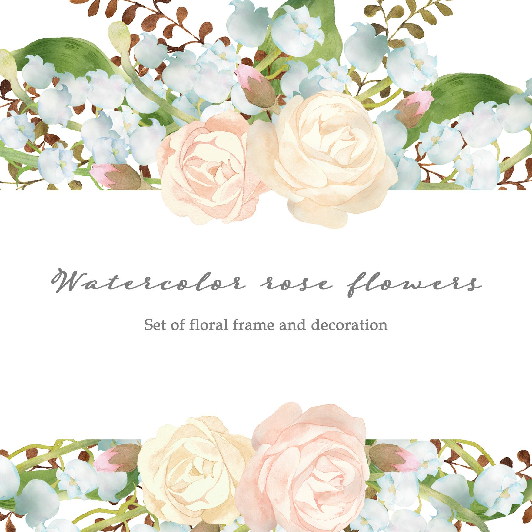 水彩の薔薇の花のブーケフレーム、デコレーションのセット（ZIP