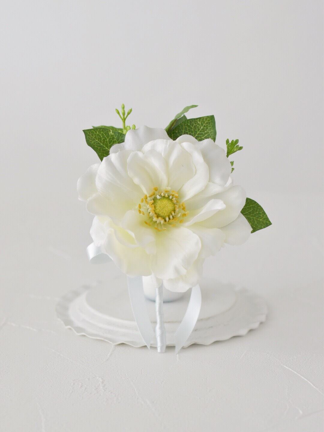 アネモネのホワイトグリーンブーケ C003 ウェディングブーケ専門店 Plump 幸せのウェディングブーケ