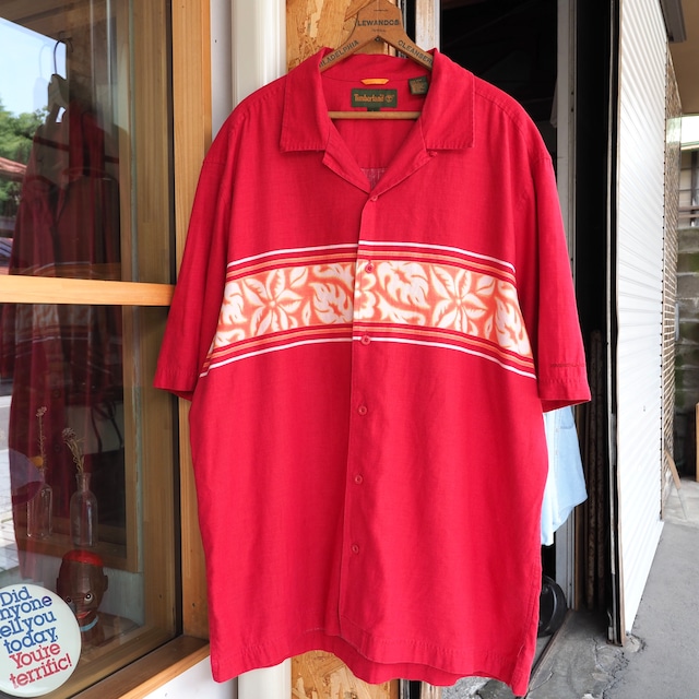 90’s Timberland Linen×Cotton Open Collar S/S Shirt L ティンバーランド リネンコットン オープンカラーシャツ