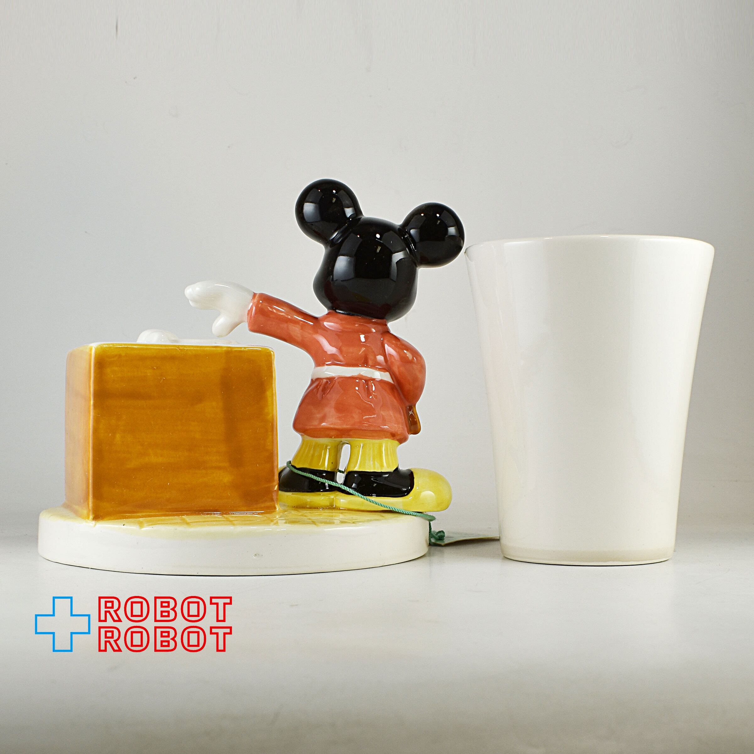 40s アンティーク ミッキーマウス 歯ブラシ 立て 陶磁器製 ディズニー ミッキーマウス バスセット 陶器製 歯ブラシ立て＆カップ