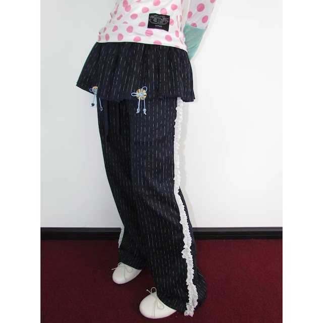 [OurHappy] Decorative Striped Lace Straight Pants