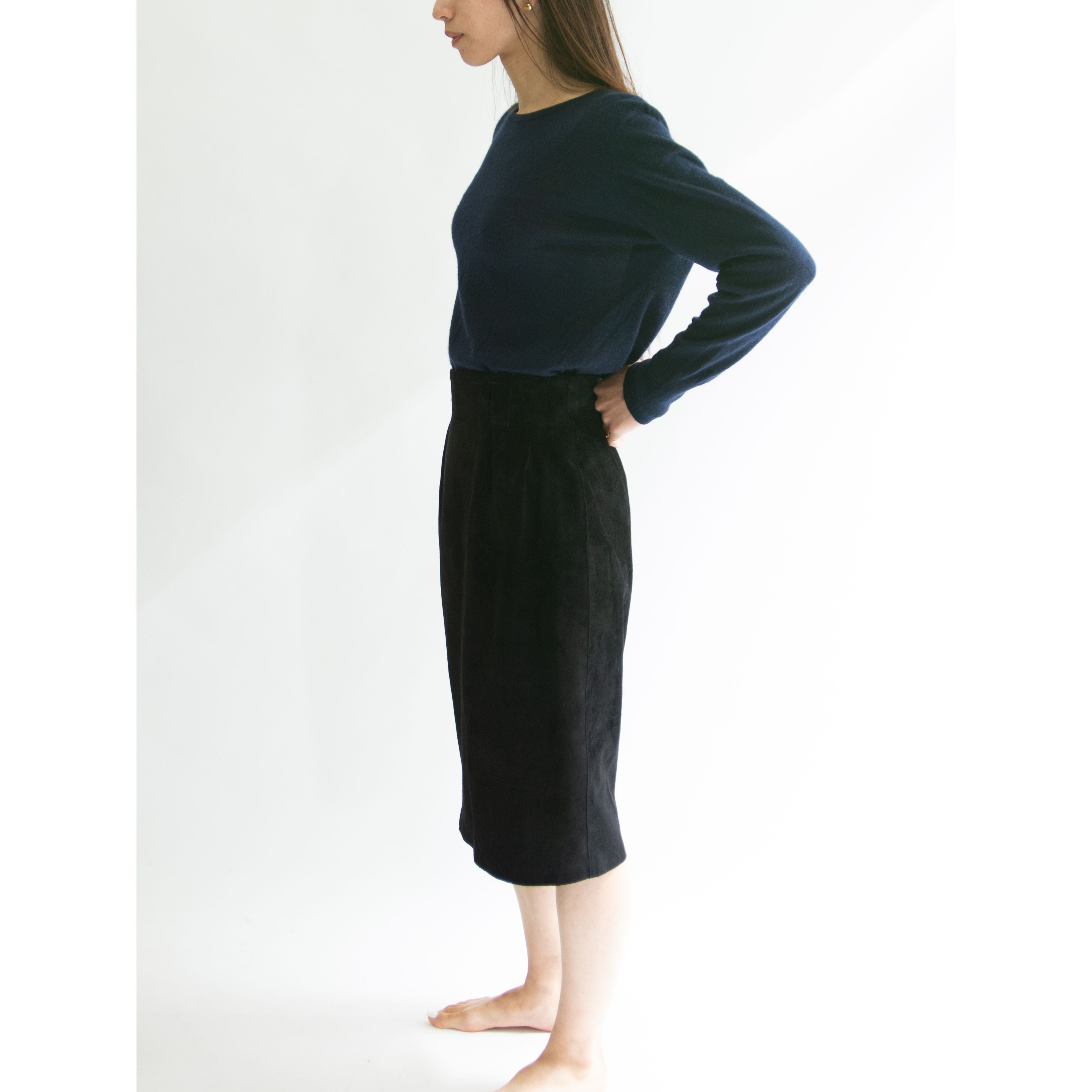 【JEAN-LOUIS SCHERRER】Made in France 70-80's suede leather skirt（ジャンルイ シェレル フランス製スエードレザースカート）11b