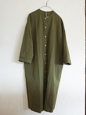ヤンマ産業 会津木綿丸首ワンピース袖丈20㎝+ モズグリーン