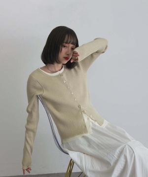 1736 コントラストカラーニットカーディガン beige