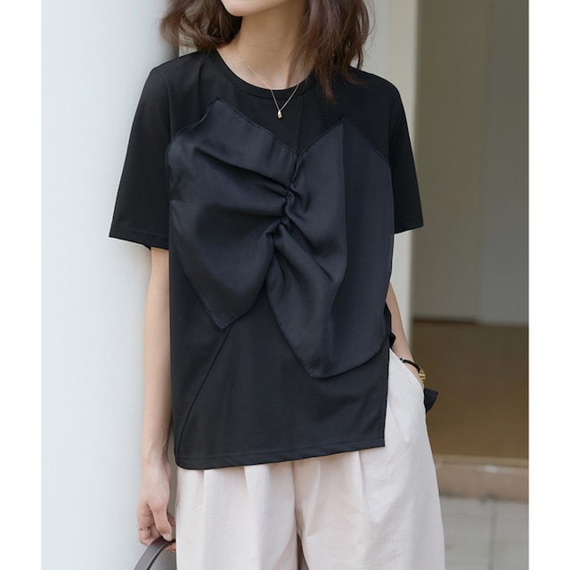 chiffon design side slit tee A-00581