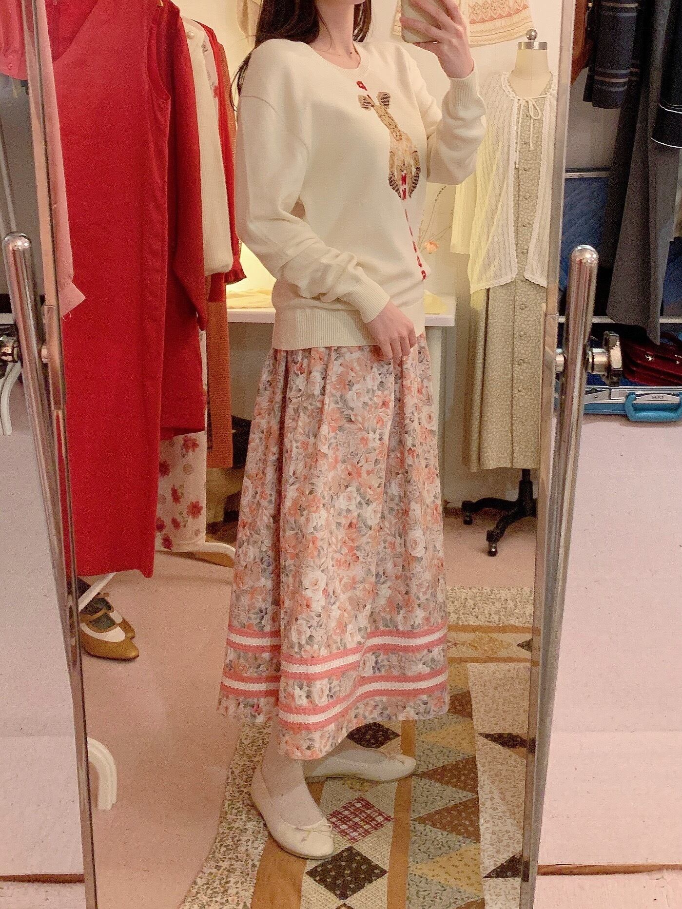 60s pink flower tape skirt