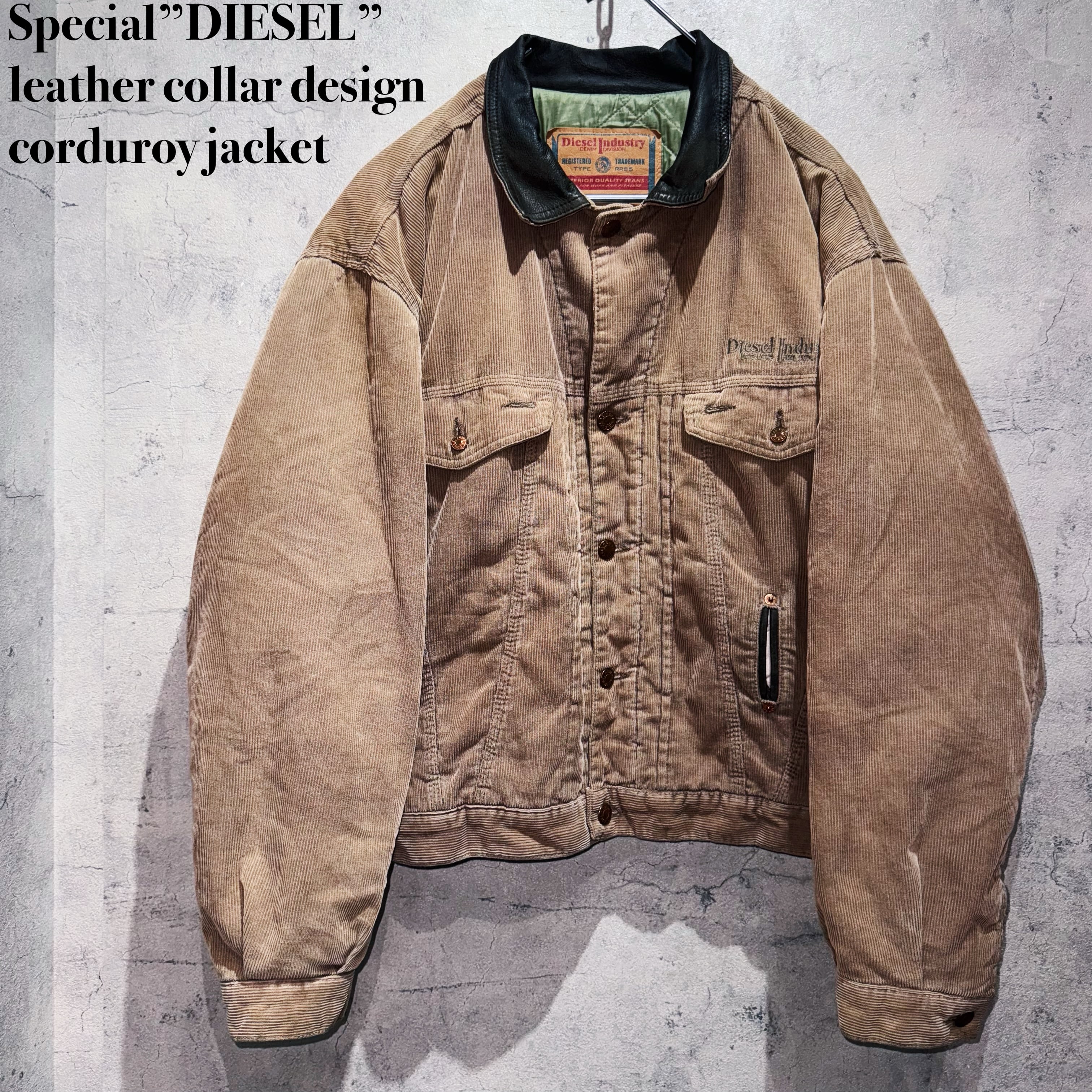 Special”DIESEL”leather collar design corduroy jacket