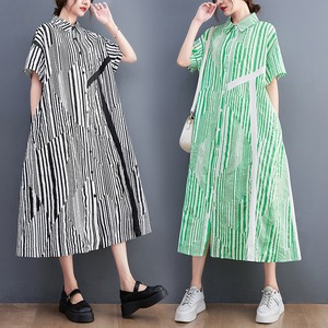 STRIPE PATCHWORK LONG SHIRT DRESS 2colors M-5165