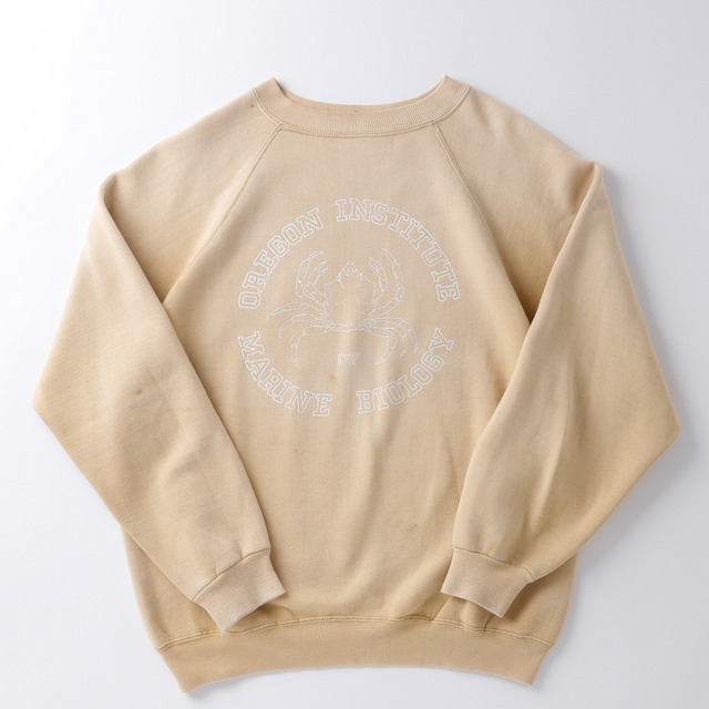 【希少】60s special vintage raglan sweat shirt mint condition "Crab" made in USA fade yellow ／ 60年代 ヴィンテージ ラグラン プリント 長袖 スウェットシャツ トレーナー USA製 実寸サイズM  フェード イエロー ミントコンディション