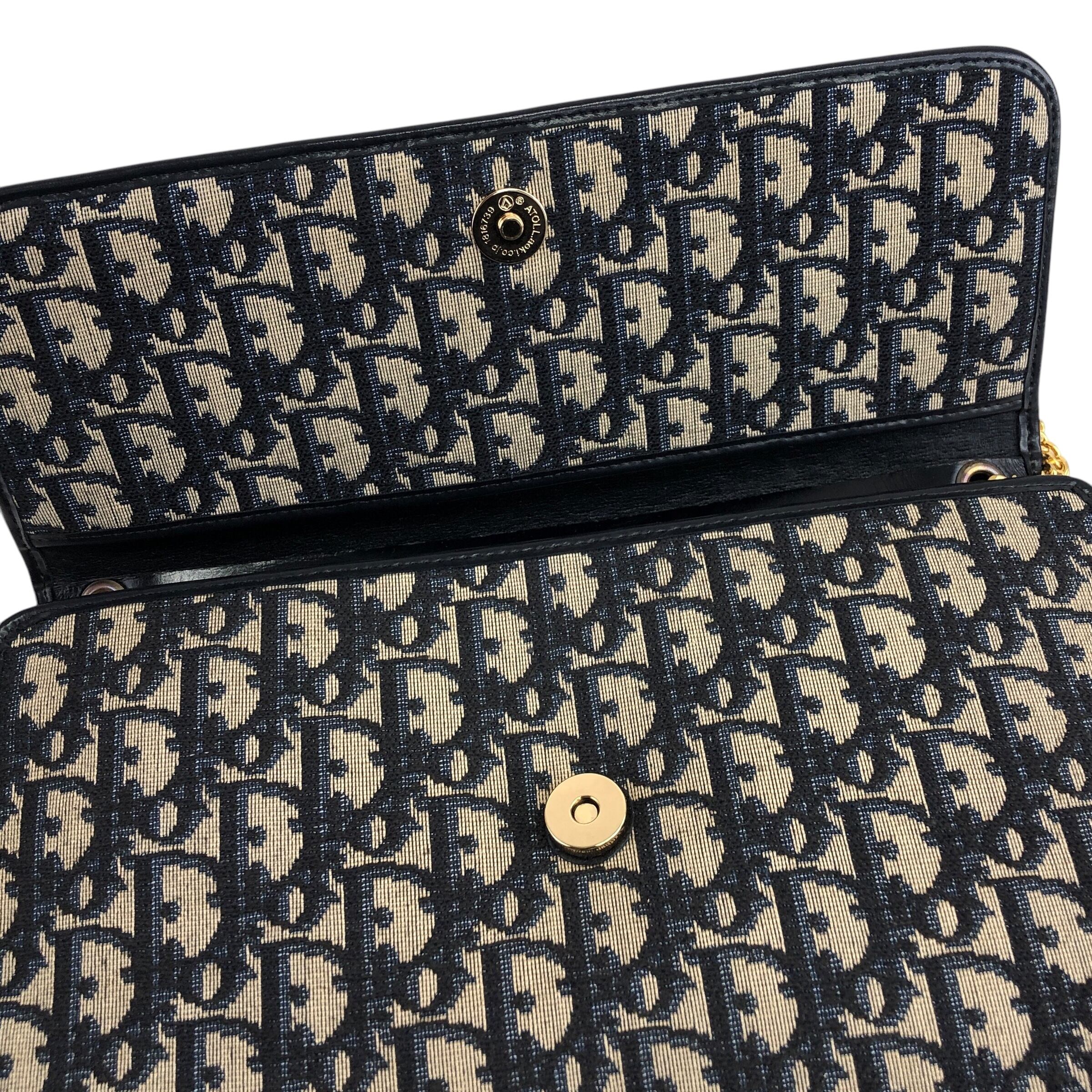 ★Christian Dior  クリスチャン ディオール  トロッター ショルダーバッグ ネイビー CD ジャガード チェーン bmy3ab Christian Dior クリスチャン ディオール トロッター ショルダーバッグ