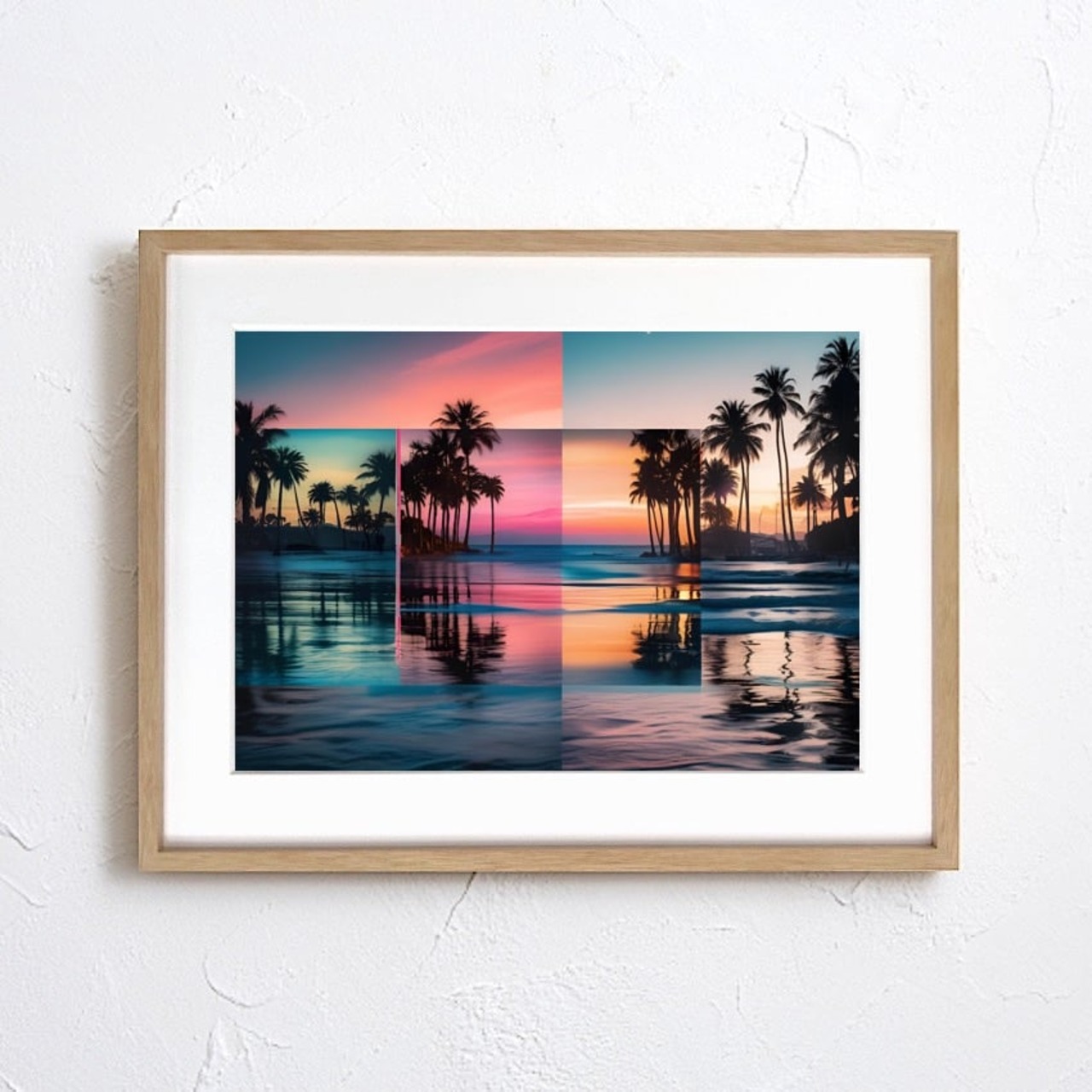 Tropical Reflection｜4つの時間が溶け合う南国アートポスター｜海と夕陽が奏でる癒しのインテリアに最適A3ポスター