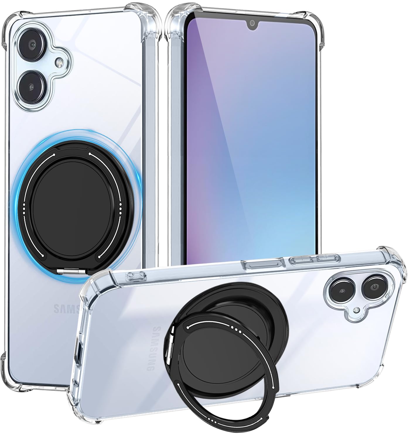 対応 Galaxy A25 5G ケース リング 耐衝撃 米軍MIL規格 360°回転 スタンド機能 クリア