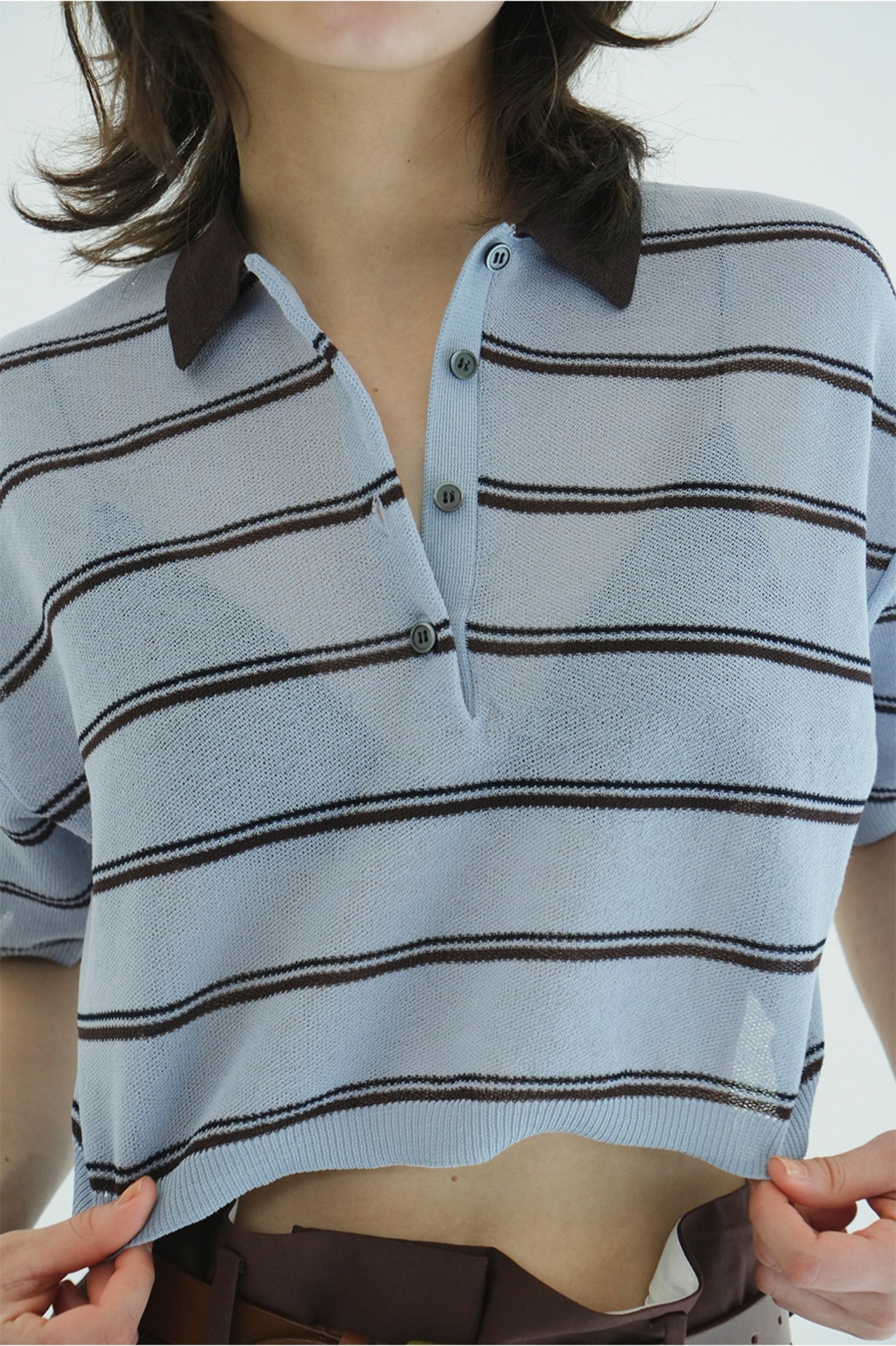 CLANE SPONGY SHEER POLO KNIT TOPS 3色展開