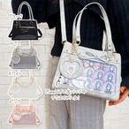 缶バッジケース付き大理石風痛バッグ ブラックTGBG-1145