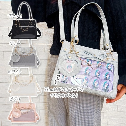 缶バッジケース付き大理石風痛バッグ ブラックTGBG-1145