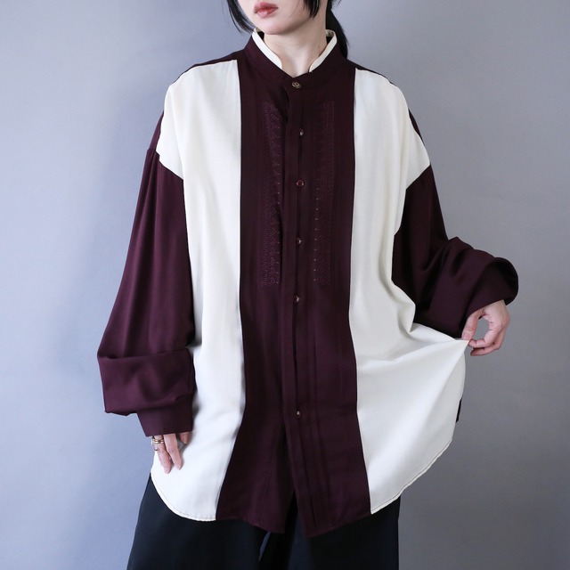 "刺繍" collar and fry-front design minimal mode loose shirt