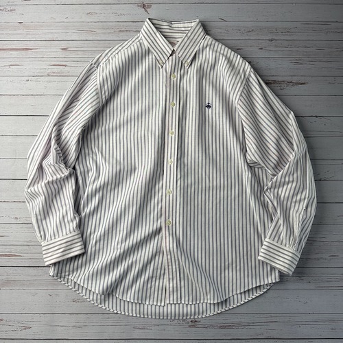 Brooks Brothers　ブルックスブラザーズ　ストライプシャツ　刺繍ロゴ　ボタンダウン　長袖シャツ　パープル  古着