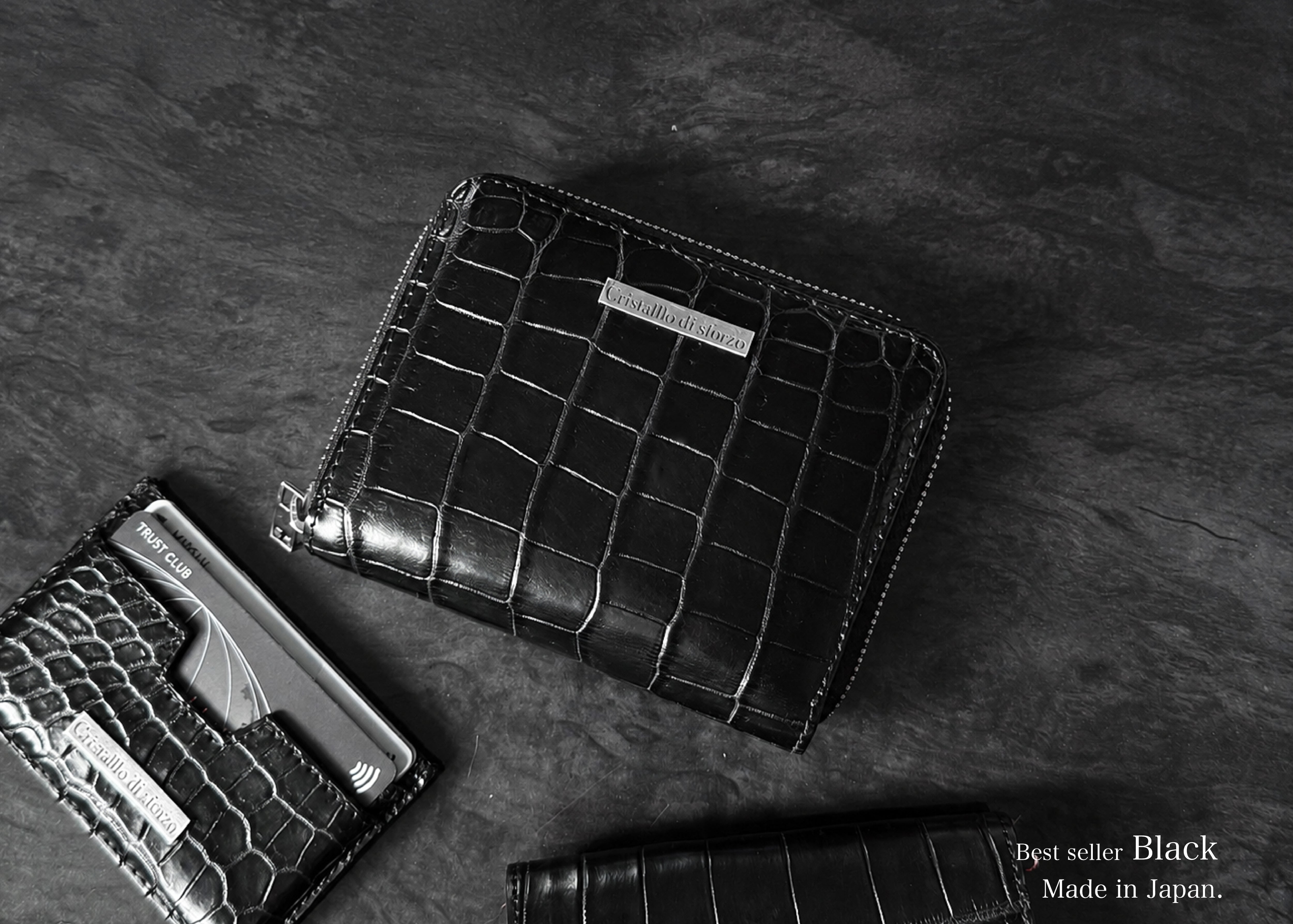 Crocodile Porosus Middle Wallet / Black【フランス製ポロサス】【送料無料】