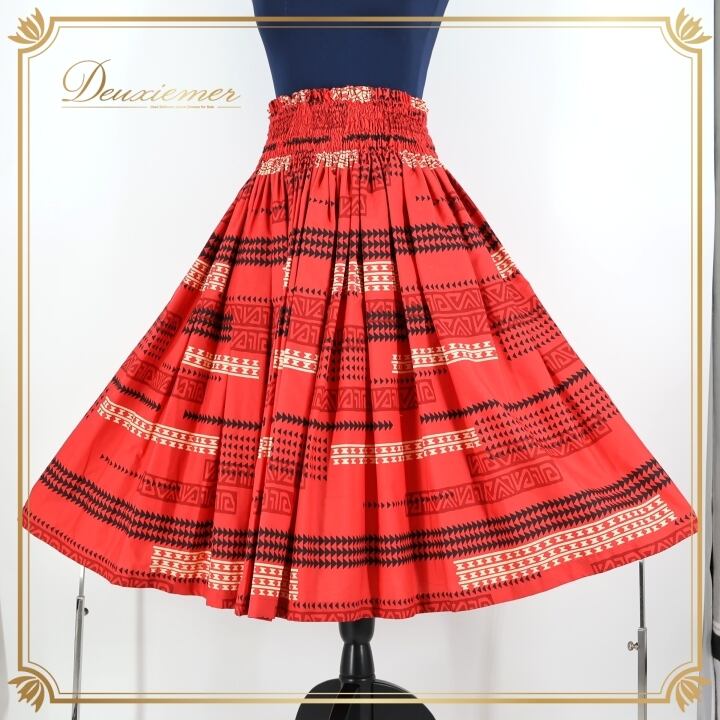 フラダンス衣装】レッド パウスカート 赤 黒 黄 ハイビスカス柄