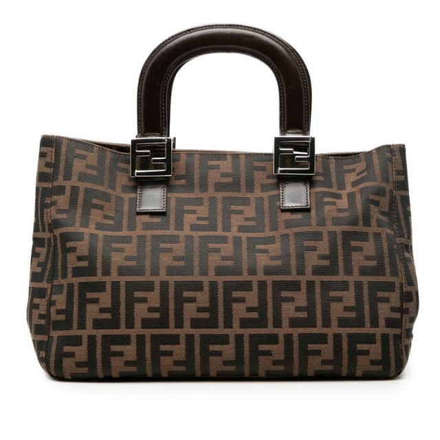 フェンディ ズッカ ハンドバッグ 26329 ブラウン ブラック キャンバス レザー レディース FENDI 【中古】