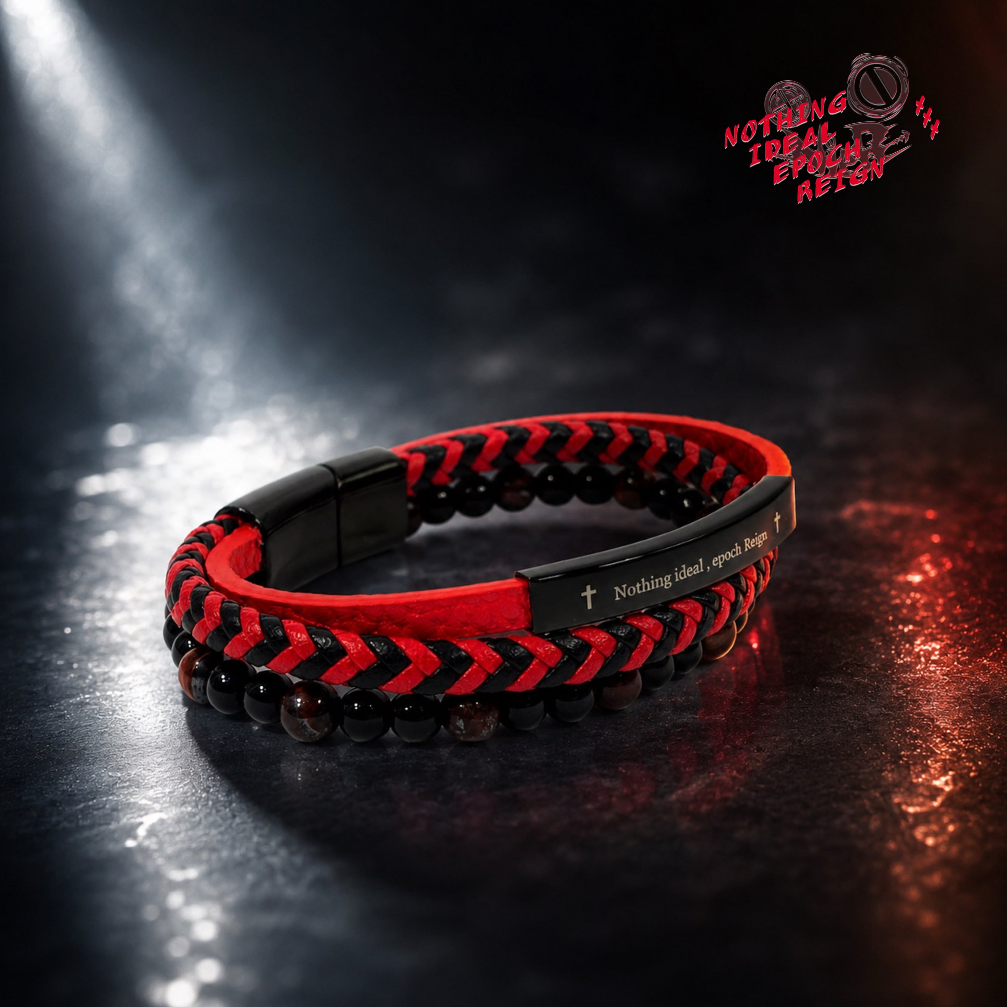 先着55点限定55%OFF》RED COLOR PU LEATHER LAYERED BRACELET | NIER