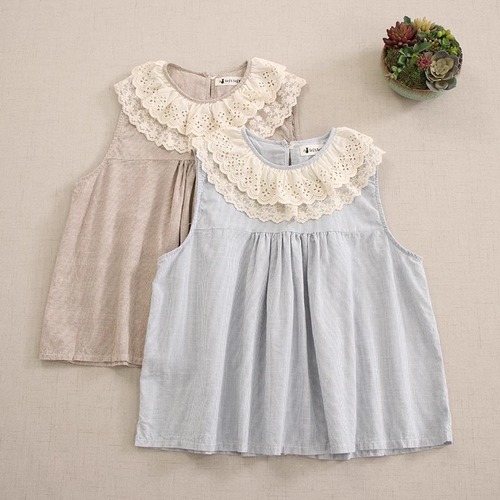 2色／フリルカラーストライプノースリーブ ・7848