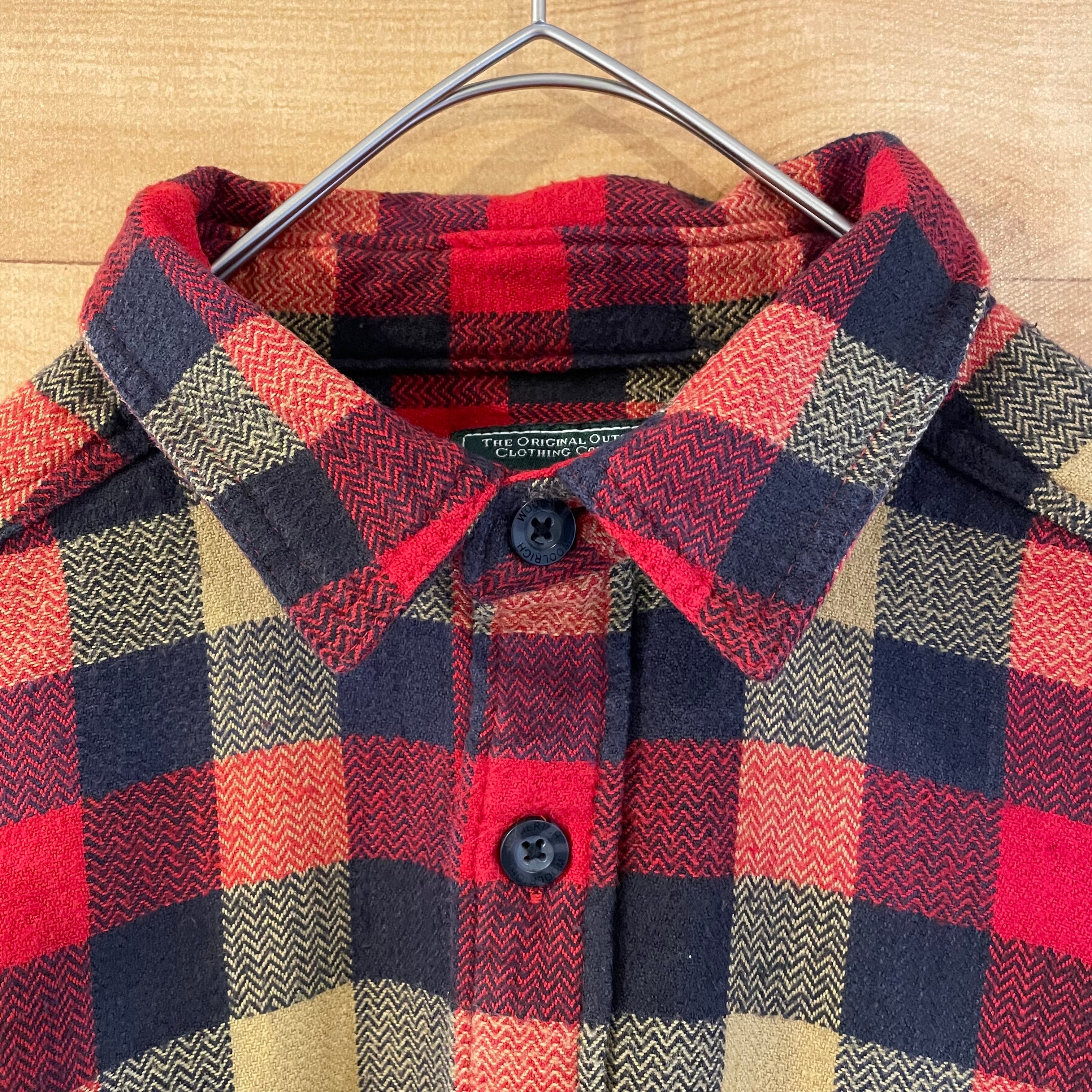 Woolrich】長袖シャツ ネルシャツ ブロックチェック 肘当て Lサイズ