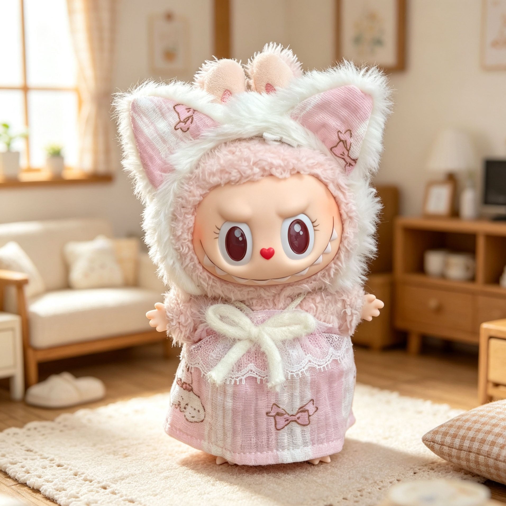 抽選販売】Labubu 1-3代用 ワンピース+ふわもこ猫耳 髪飾り 着せ替え 2