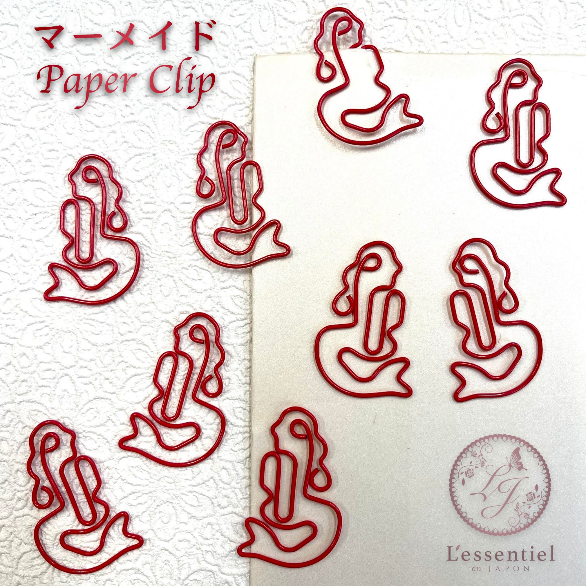 【 マーメード 人魚 クリップ】12個入 レッド お洒落 カフェ 学校 女の子 文房具 ゼムクリップ  バインダー ノート オフィス ペーパー 事務 学校
