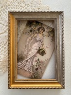 アンティークポストカード パニエを持つマダム 花籠 パニエ Rose フランス 額装 インテリア コレクション
