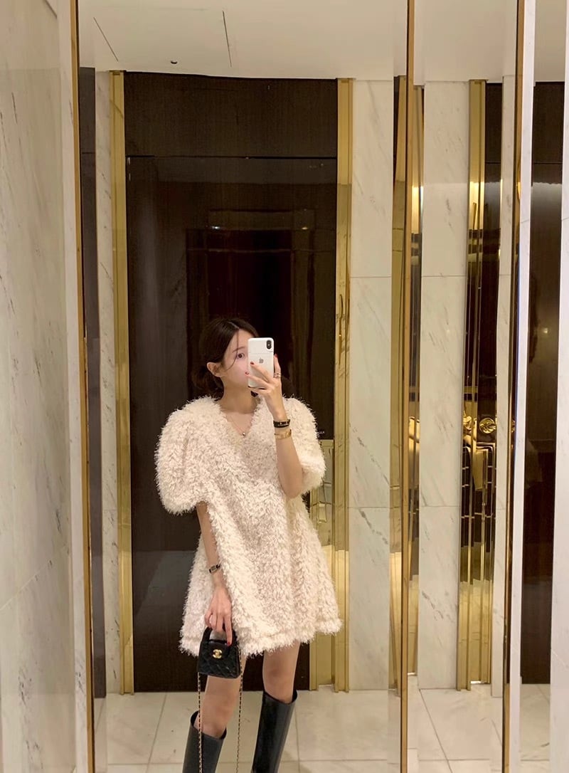 Ray9月号掲載】全2色ハーフスリーブファーワンピース【061001】 | ROSE