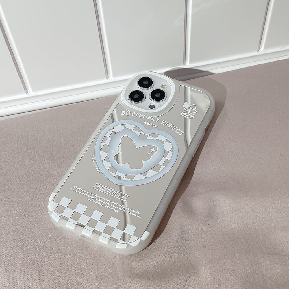 iPhone全機種対応】大人気の背面ミラー◎バタフライ 韓国ケース 半透明