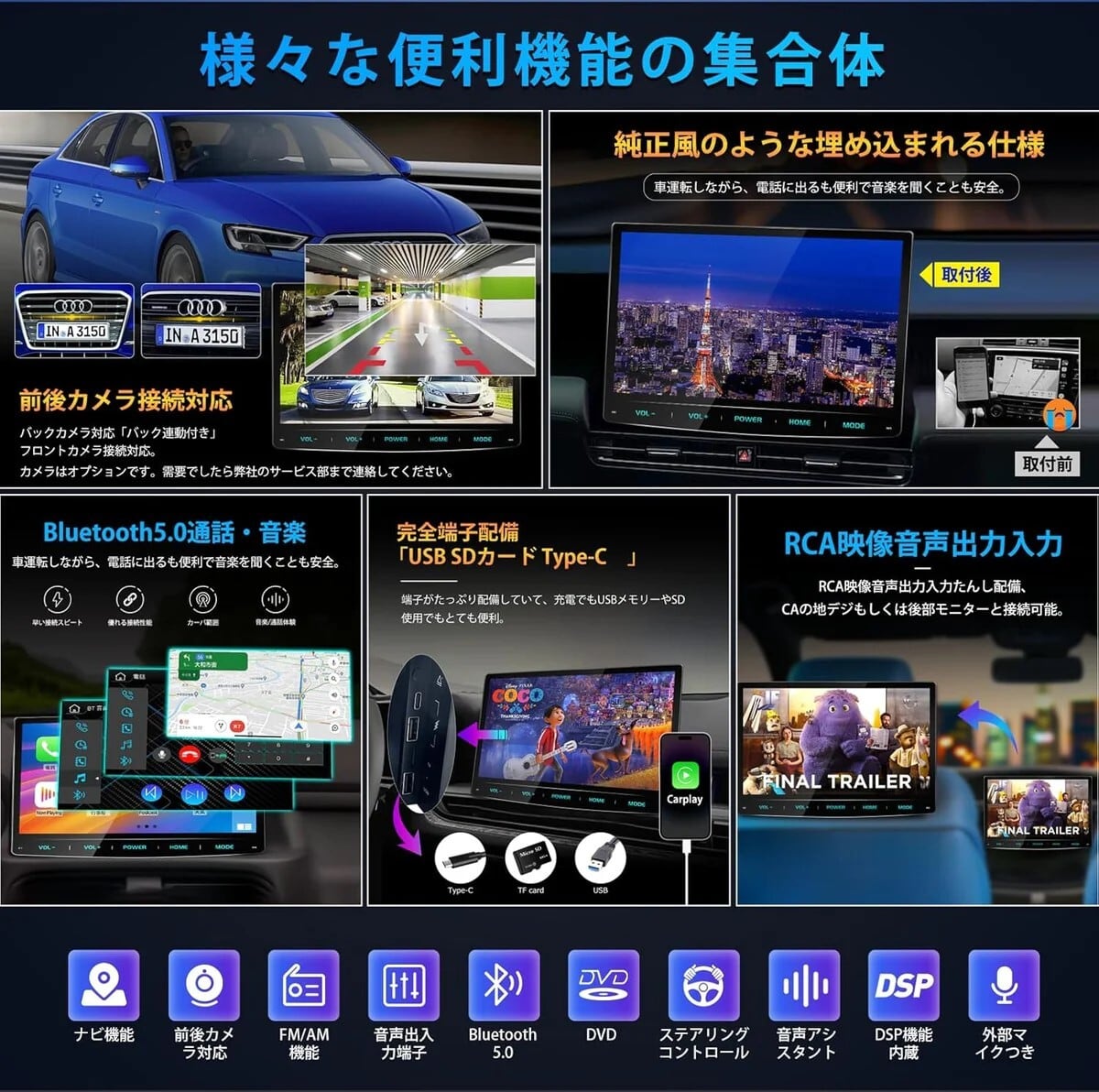 PRA105 ディスプレイオーディオ 10.1インチ 2din DVDプレーヤー カー
