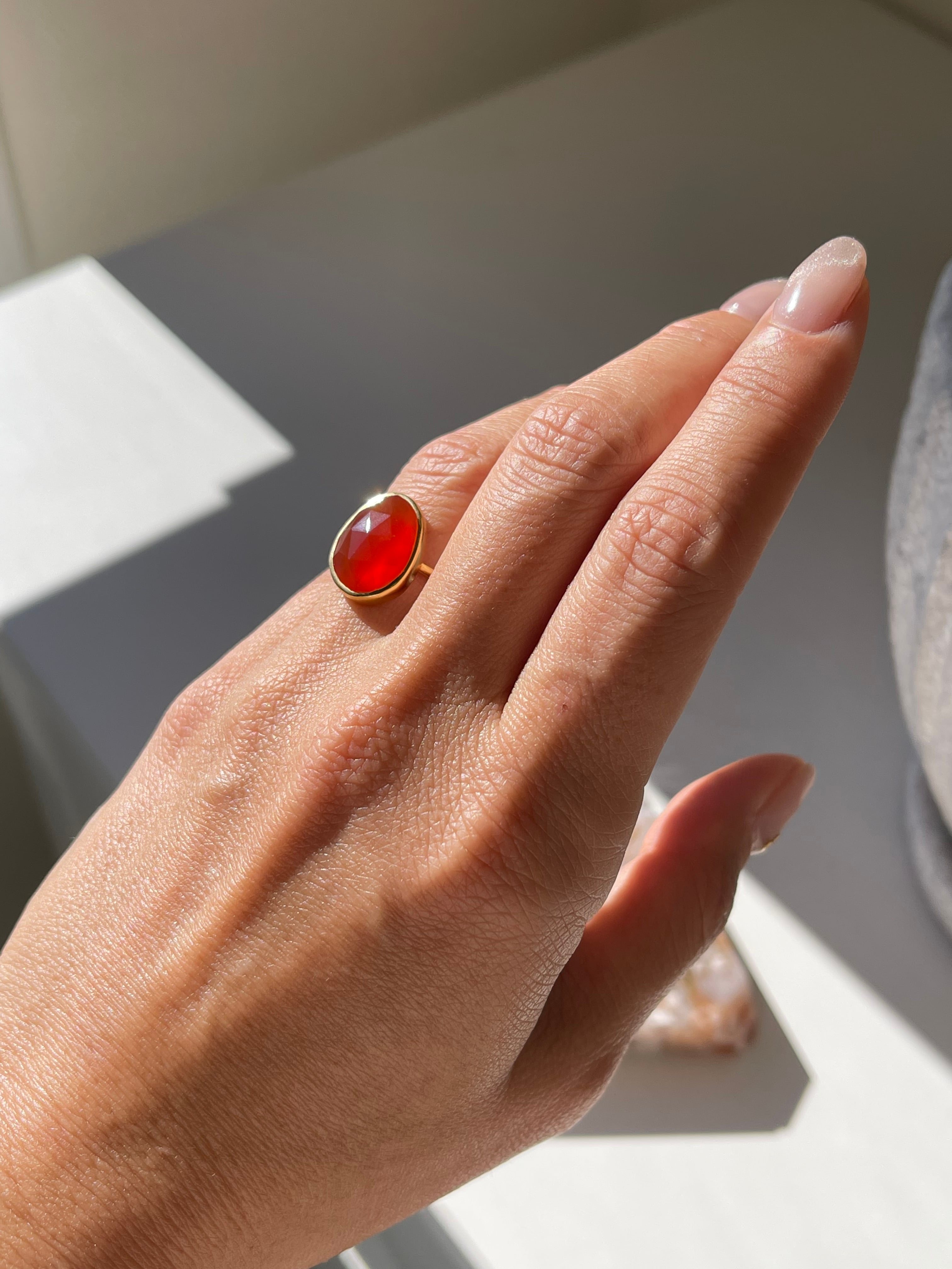 Silver925 based 極厚18kgp carnelian  oval ring B/シルバー925ベース極厚18金鍍金カーネリアンオーバルリングB