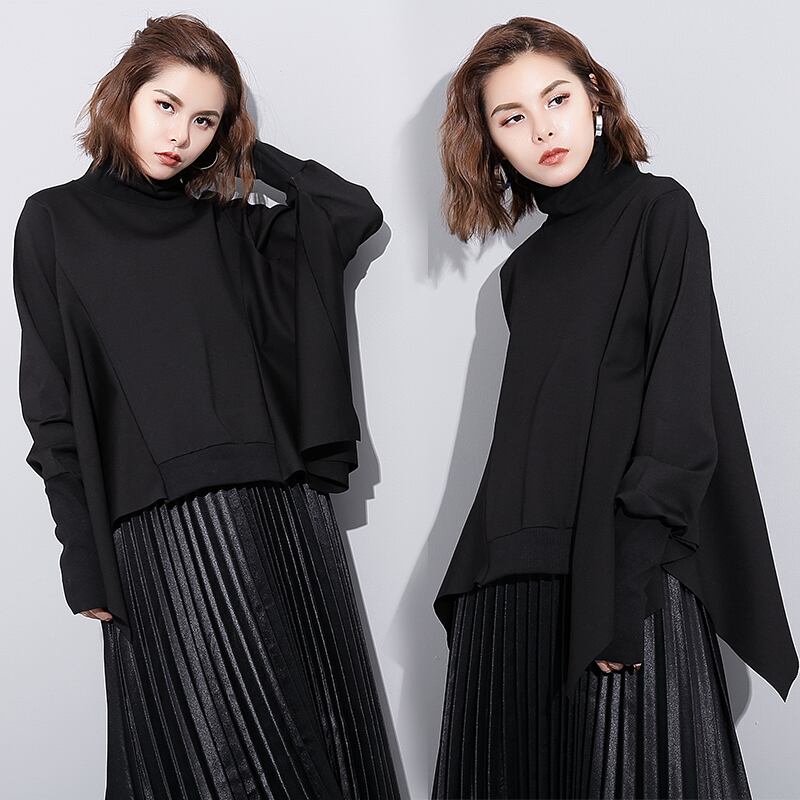 フレンチニッチトップス、薄手、初秋、薄風、大サイズ不規則ハイカラーボトミングシャツ、長袖Tシャツ、レディースセーター ラブタオタオダレンハウス61322321399