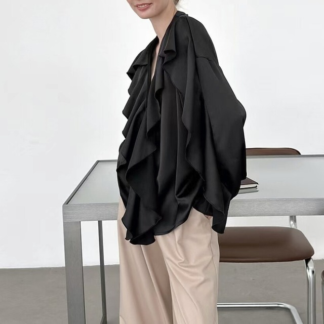 Drape frill layered blouse【2color】 C1496