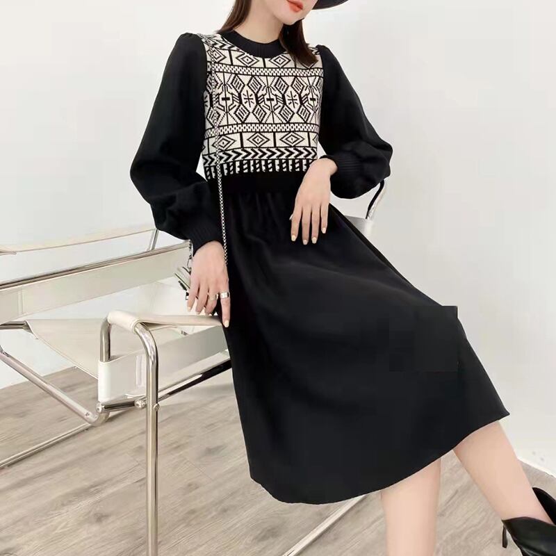 ノルディック柄重ね着風ワンピース 709 Ru Mint