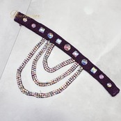 ベリーダンス オリエンタル 衣装 上下セット パープル系 トップス スカート チョーカー ラインストーン 花 紫 青 キラキラ スリット 豪華 装飾 華やか 鮮やか かわいい ステージ イベント ダンス衣装 フリンジ ピンク系 ブルー系 シルバー系