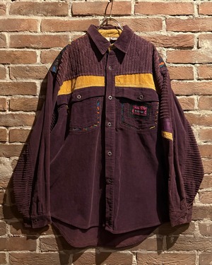 【Caka act3】80’s “MAJOR DAMAGE” Switching Design Vintage L/S Corduroy Shirt