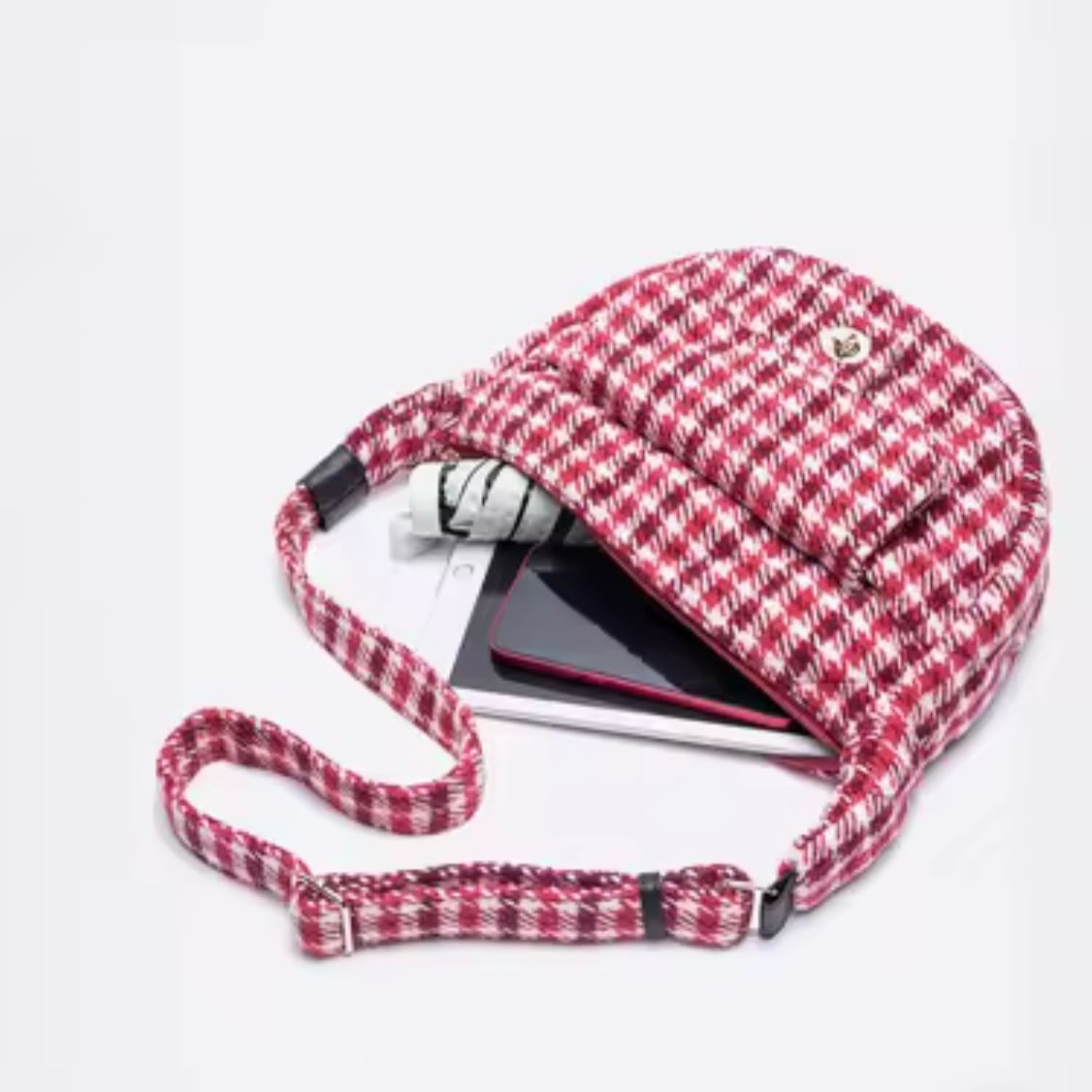 retro check crescent moon bag
