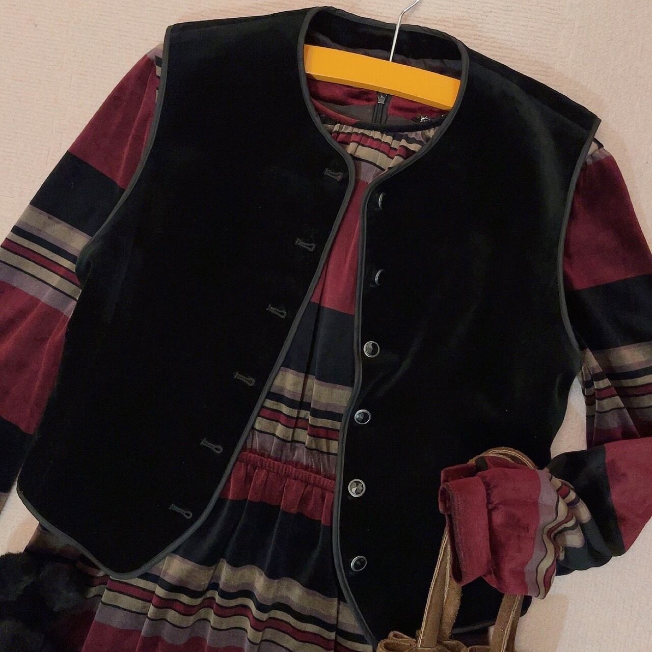 black velvet piping vest