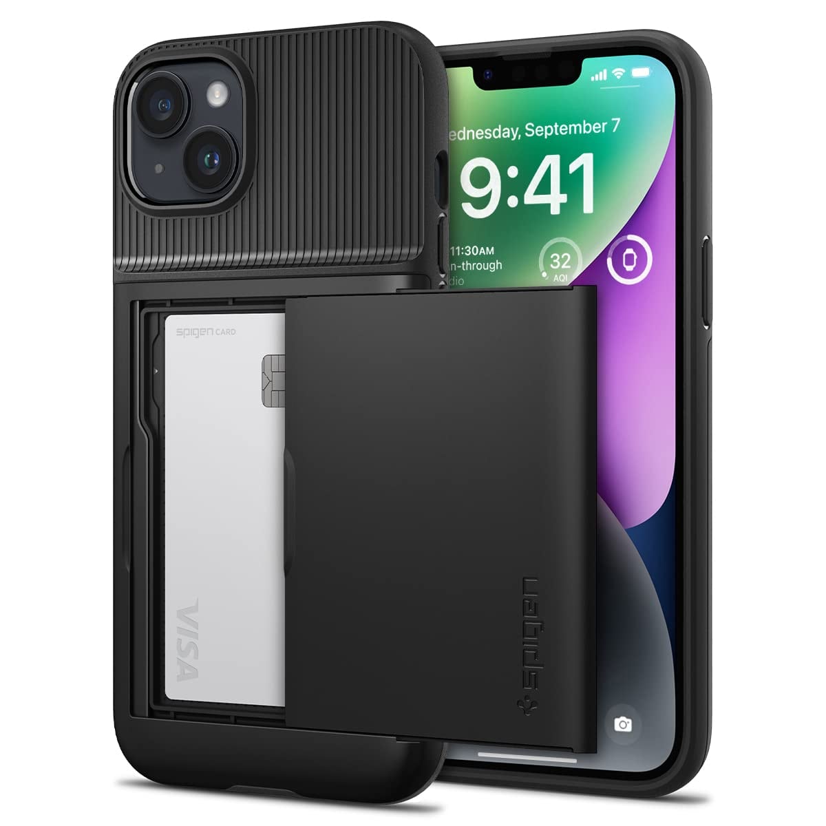 Spigen 【創業18年の技術力】iPhone14 ケース 手帳型 耐衝撃 カード 収納ケース 2重構造 耐衝撃 米軍MIL規格取得 落下防止 IC カード ポケット パスケース スリム・アーマー CS ACS05058 (ブラック)