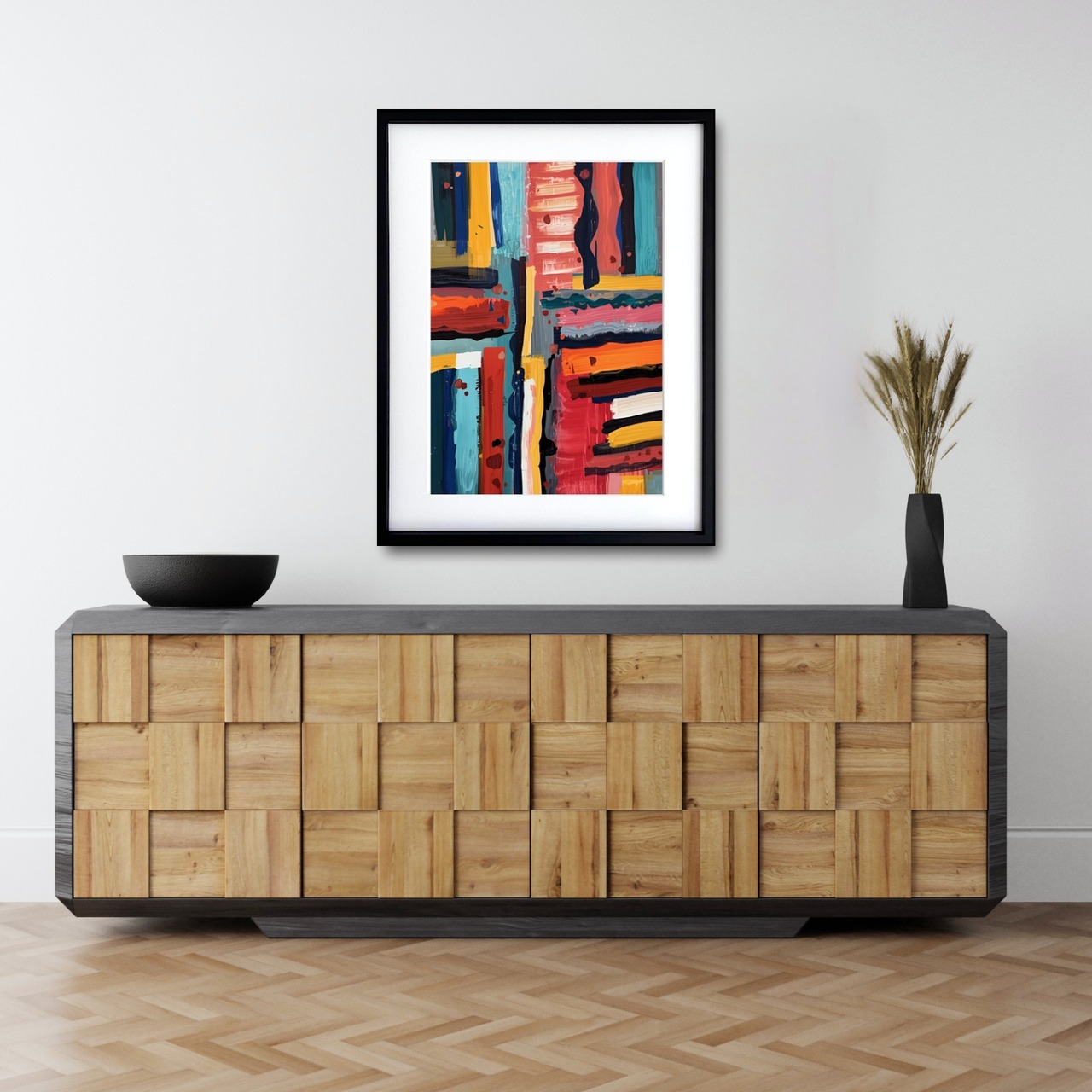 Color Symphony｜赤・青・黄が奏でる抽象アートポスター｜色彩のリズムとエネルギーが空間を鮮やかに満たすモダンインテリアA2ポスター